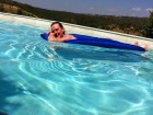 Morning swim in the travertine pool.