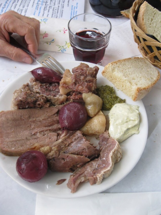 Boiled beef, pickled onions green caper sauce