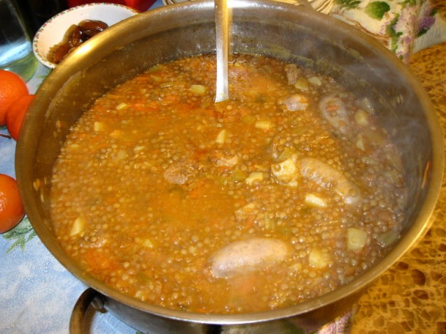 Lentil soup with sausages -an Umbrian specialty