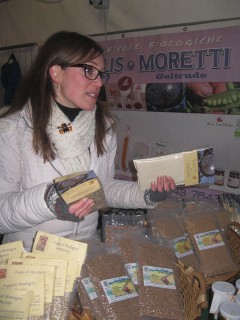 Lucia's aunt's stand offers farro, farro sfarrato and roveja flour for polenta