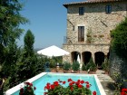 Pool with views: il Forno apartment beside pool and La Cantina above.