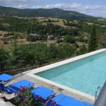 Travertine pool has panoramic views.